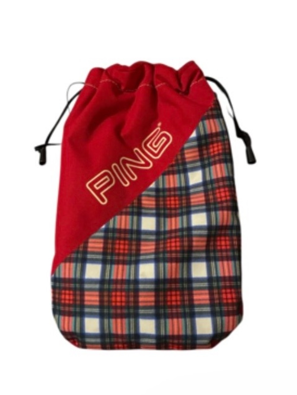 PING Red and Navy Plaid Drawstring Pouch